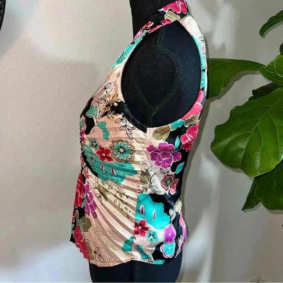 Joseph Ribkoff Trends Women’s Oriental Print Pleated Lined Halter V-Neck Top 8 - Picture 9 of 16